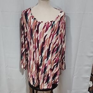 JM Collection Vibrant Abstract Blouse